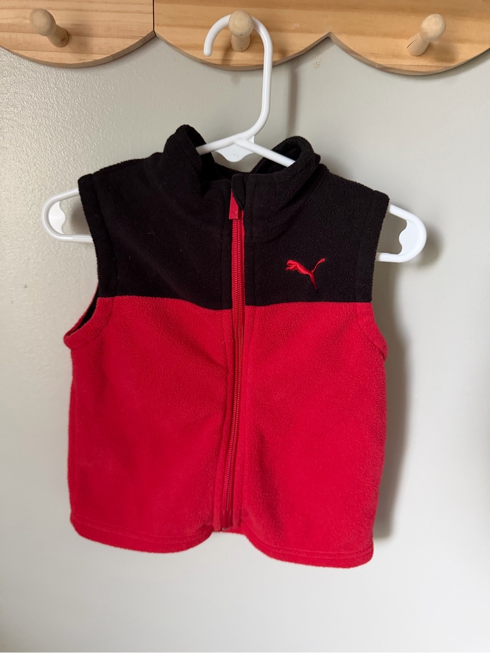 PUMA Baby Toddler Fleece Full Zip Vest 6-9 Months Red Black Colorblock